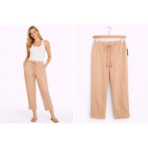 New JH Collectibles Linen Blend Capris Cropped Pants Size 8 Orange Stripe